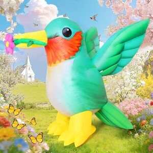 5 FT Inflatables Hummingbird Gifts with Flower Outdoor Decorations Blow Up